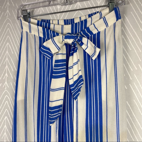 HYFVE Split Front Chic Striped Pants in Blue Stripe. - Picture 4 of 10